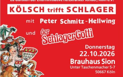 Kölsch trifft Schlager: Einladung zum Benefiz Mitsingkonzert der 1. Kölschen Aape Sitzung e.V. – zugunsten der Elterninitiative herzkranker Kinder, Köln e.V.